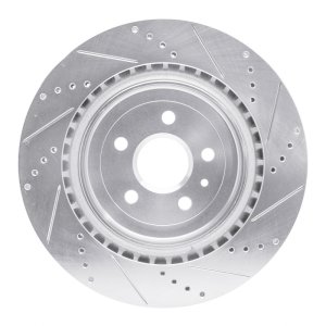 Cadillac CTS Brake Rotor (1) - Rear Left - R1 Concepts - Drilled & Slotted - Silver - `09-`24